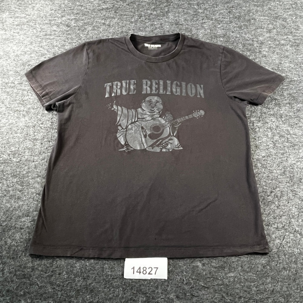 True Religion T-Shirt Mens 2XL Black Cotton Short Sleeve Crew Neck Graphic Print